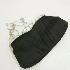 Vintage Black Satin Crystal Jewel Detail Clutch Purse